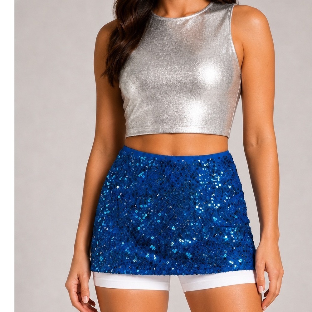 Musera Royal Blue Sequin Mesh Mini Skirt Festival Rave Dance Wear XS